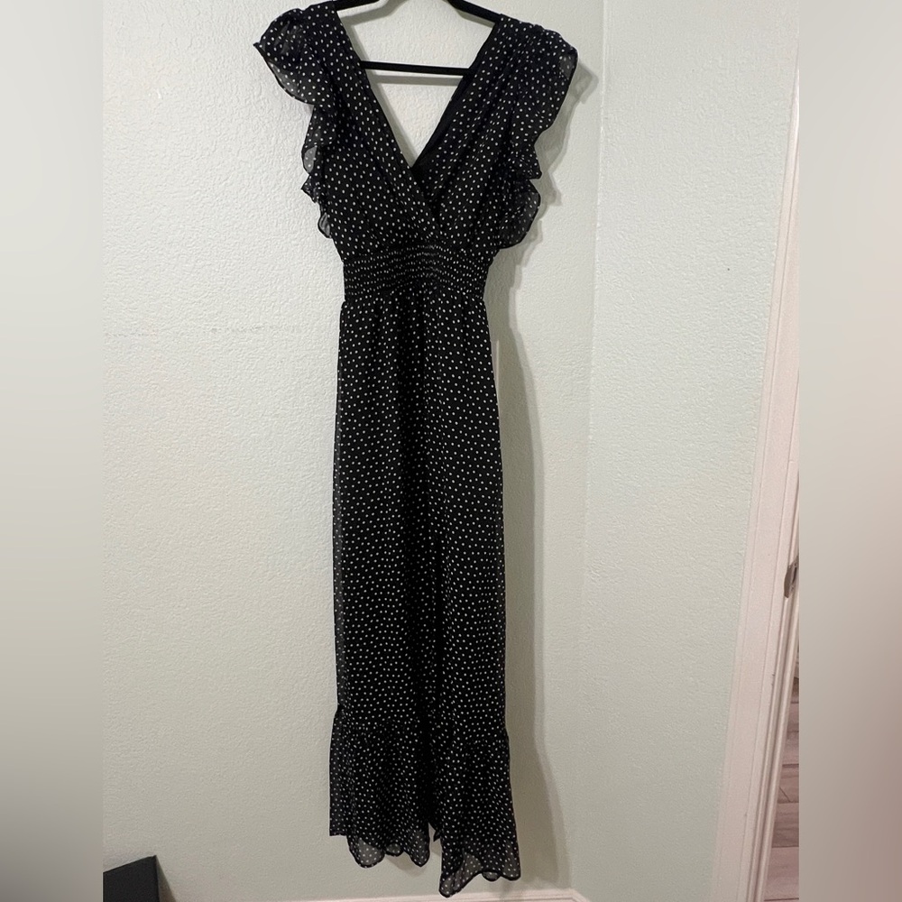 Express Black and White Polka Dot Maxi Dress